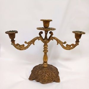 Vintage Ornate Brass 3 Tiered Candlestick Holder